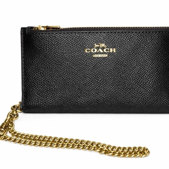 Coach Handbags - Coach Black Leather Wristlet with Gold Chain